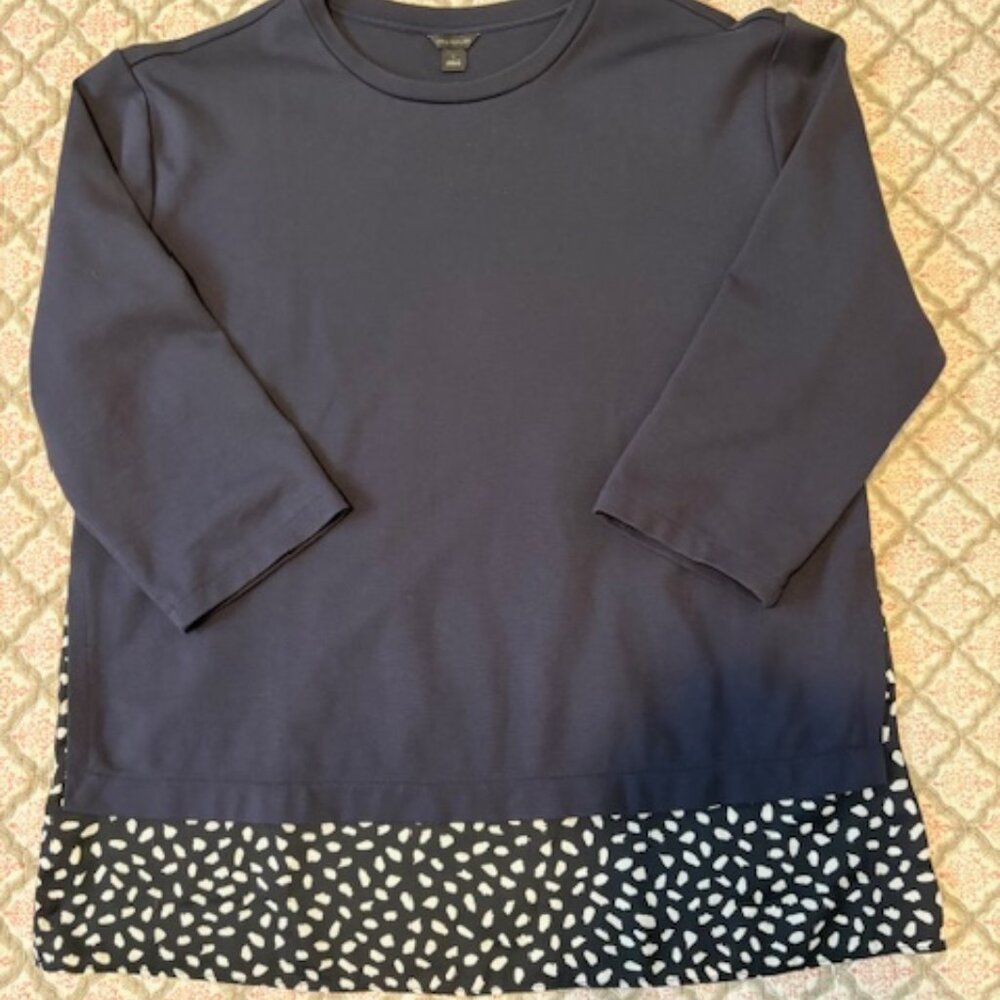 Ann Taylor Mixed fabric navy top size L